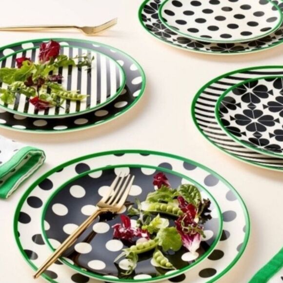 Kate Spade NY x Target 2025 Black and White Clover Appetizer Plate Set of 4 NEW - Picture 1 of 10